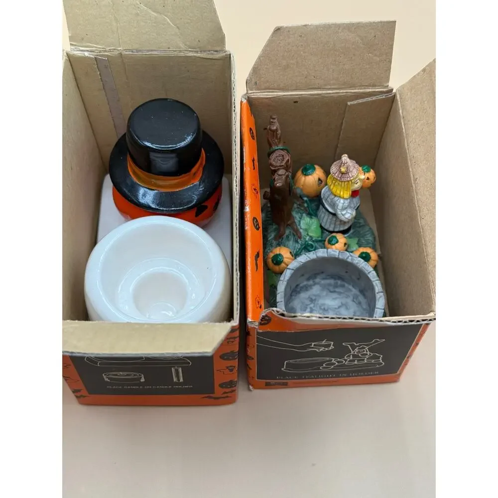 🎃 Vintage Halloween Candle Holder Lot Pumpkin Scarecrow NOS Kmart